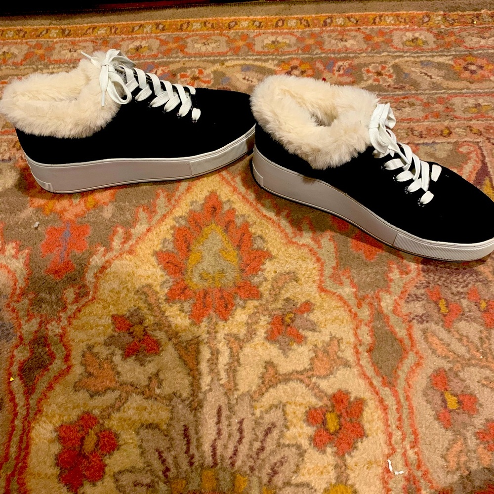 J slides platform leather sneakers